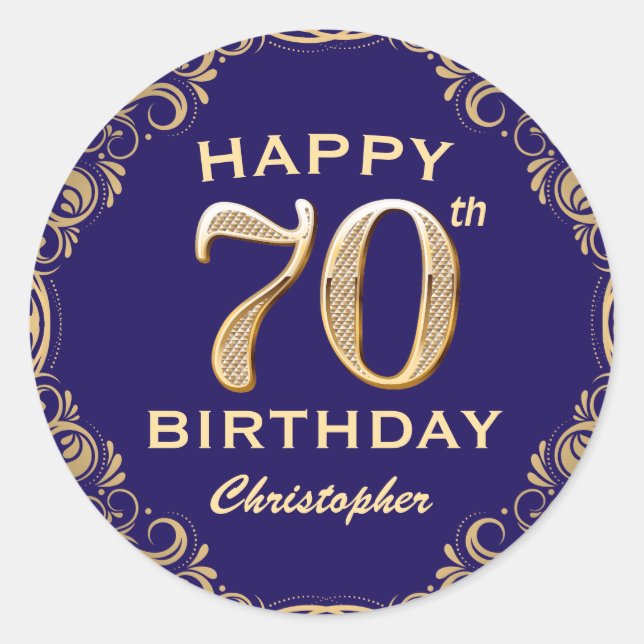 Sticker Rond 70e anniversaire de la Parties scintillant marine  (Devant)