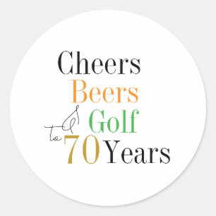 Sticker Rond 70e Anniversaire Félicitations et Bières Golf Mini