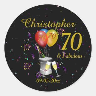 Sticker Rond 70e anniversaire Fête Noir