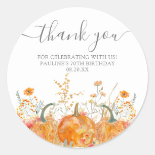 Sticker Rond 70e anniversaire Fleur sauvage Citrouille Merci pe