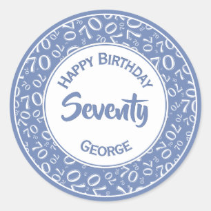 Sticker Rond 70e anniversaire Numéro 70 Motif Bleu et blanc
