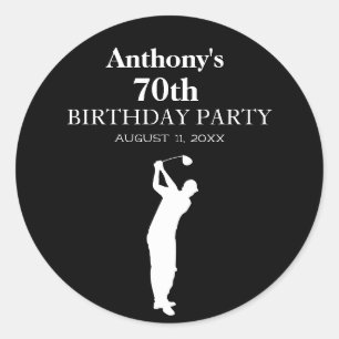 Sticker Rond 70e Anniversaire Partie Golfer Black Par Seventiet