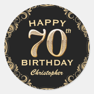 Sticker Rond 70e anniversaire Parties scintillant noir et or ca