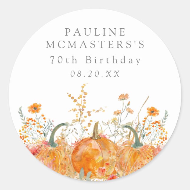 Sticker Rond 70e anniversaire Pumpkin Wildflower Custom Favor (Devant)