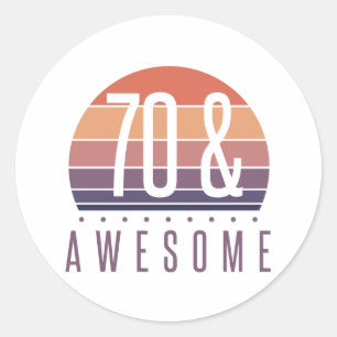 Sticker Rond 70e anniversaire Retro Sunset