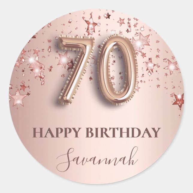 Sticker Rond 70e anniversaire rose étoiles blush (Devant)