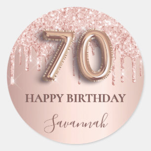 Sticker Rond 70e anniversaire rose or parties scintillant rose 