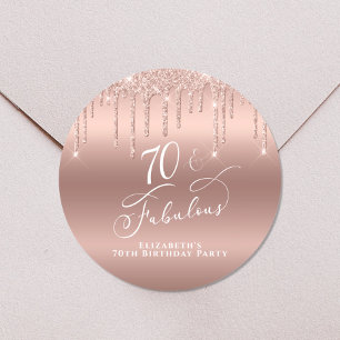 Sticker Rond 70e anniversaire Rose Parties scintillant d'or