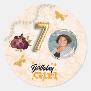 Sticker Rond 70e numéro de ballon d'or et Rose anglais rouge