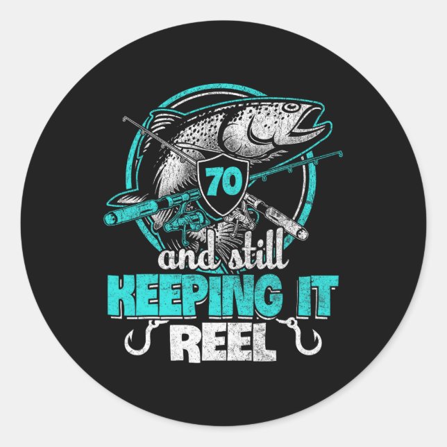 Sticker Rond 70e Pêche drôle Anniversaire Chemise pêcheur Keepi (Devant)