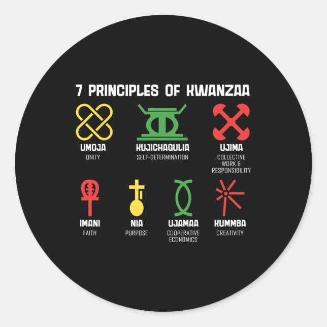Sticker Rond 7 Principes De Kwanzaa Happy Kwanzaa African Amer (Devant)