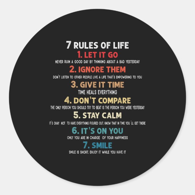 Sticker Rond 7 Règles De Vie Citations Motivationnelles Pour Ho (Devant)