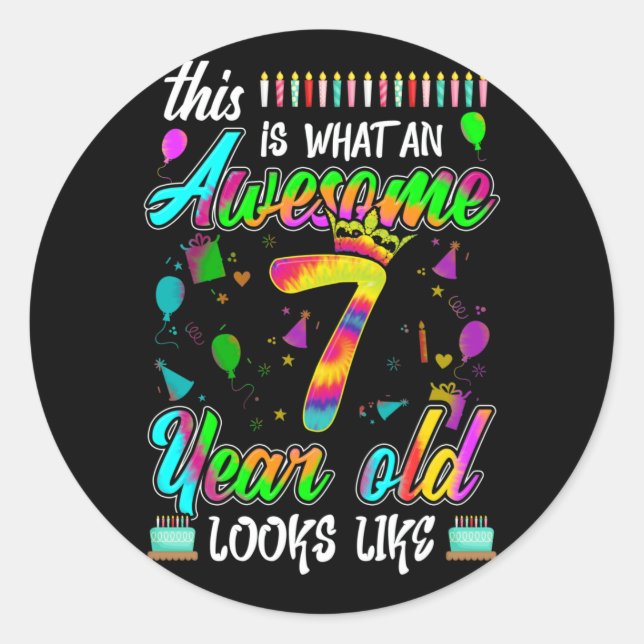 Sticker Rond 7e anniversaire Awesome 7 ans Il ressemble (Devant)