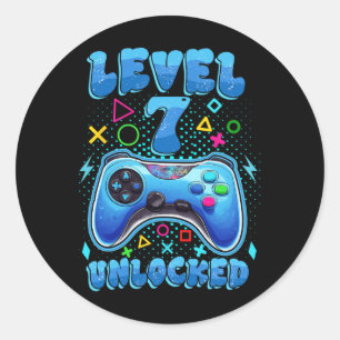 Sticker Rond 7e anniversaire Garçon niveau 7 Vidéo Déverrouillé