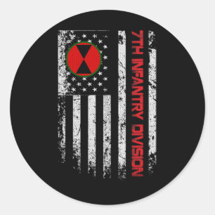 Sticker Rond 7e division d'infanterie Drapeau Vintage Usa Ve mi