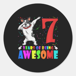 Sticker Rond 7e fête d'anniversaire Dabbing French Buldog - 7 a