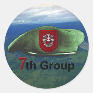 Sticker Rond 7e Groupe des forces spéciales Berets verts Vets S