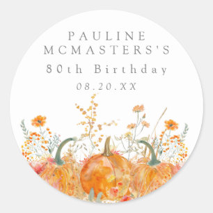 Sticker Rond 80e anniversaire Citrouille Fleur sauvage personna