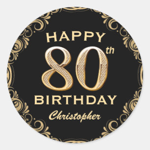 Sticker Rond 80e anniversaire de la Parties scintillant Black a