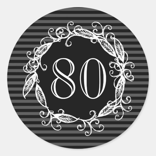 Sticker Rond 80e anniversaire femme blanc gris noir Tourbillonn (Devant)