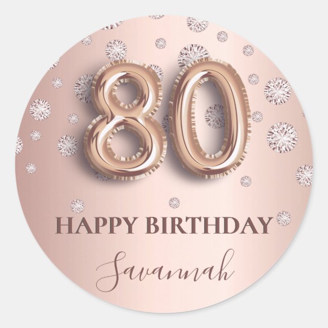 Sticker Rond 80e anniversaire rose or rose diamants police de b (Devant)