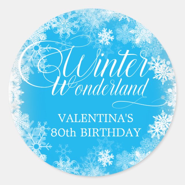 Sticker Rond 80e anniversaire Wonderland Winter Wonderland Snow (Devant)