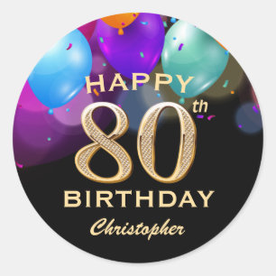 Sticker Rond 80e fête d'anniversaire Ballons noirs et or