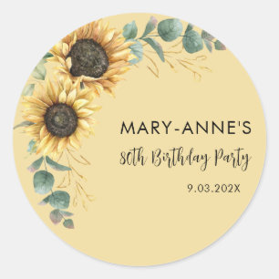 Sticker Rond 80e fête d'anniversaire tournesol floral