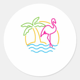 Sticker Rond 80s Vintage Miami Retro Neon Flamant rose rose