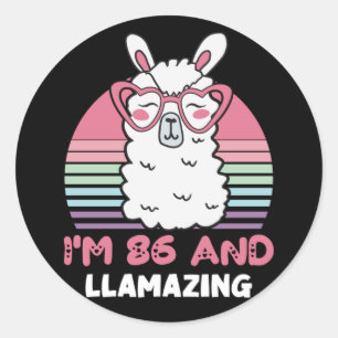 Sticker Rond 86e anniversaire Llamazing Llama 86 ans Anniversai