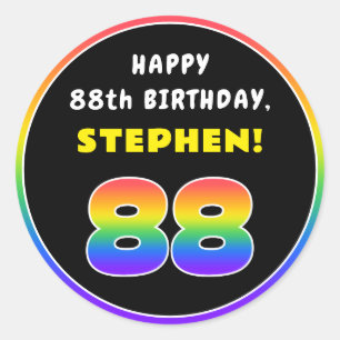 Sticker Rond 88e anniversaire : Arc-en-ciel coloré # 88, Nom pe