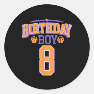 Sticker Rond 8 Anniversaire Boy Basketball Lover 8 Anniversaire