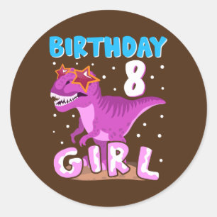Sticker Rond 8 ans 8e anniversaire fille Dinosaur T Rex