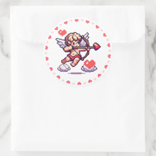 Sticker Rond 8 bit Valentine's day rétro cupid
