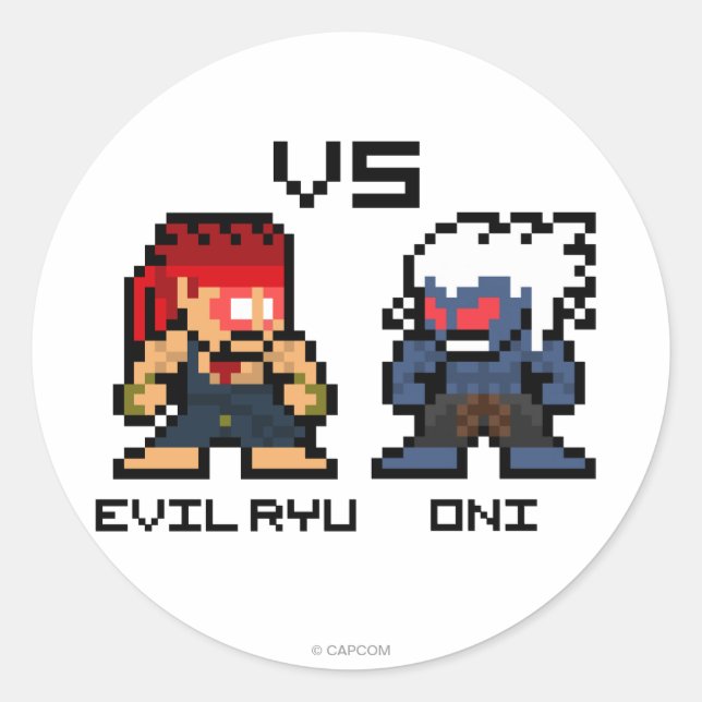 Sticker Rond 8 bits Evil Ryu VS Oni (Devant)
