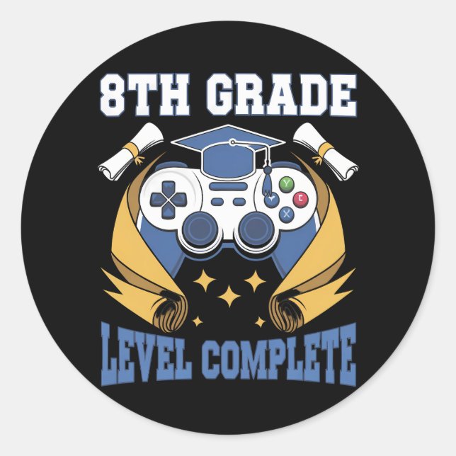 Sticker Rond 8e année Niveau Complet Jeu Gamer Graduation (Devant)