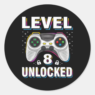 Sticker Rond 8e anniversaire Garçon niveau 8 vidéo déverrouillé