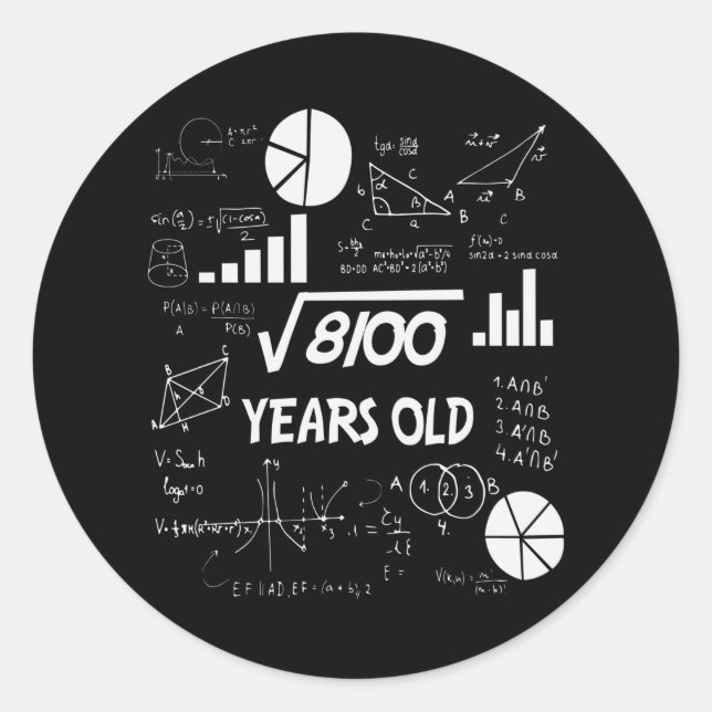 Sticker Rond 90 Ans Enseignant en mathématiques Anniversaires 9 (Devant)