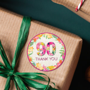 Sticker Rond 90 ans Fleurs Linge 90e anniversaire Merci