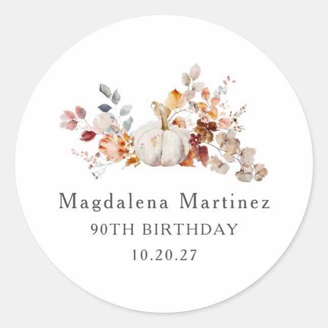 Sticker Rond 90e anniversaire Citrouille Automne Enveloppe Scea (Devant)