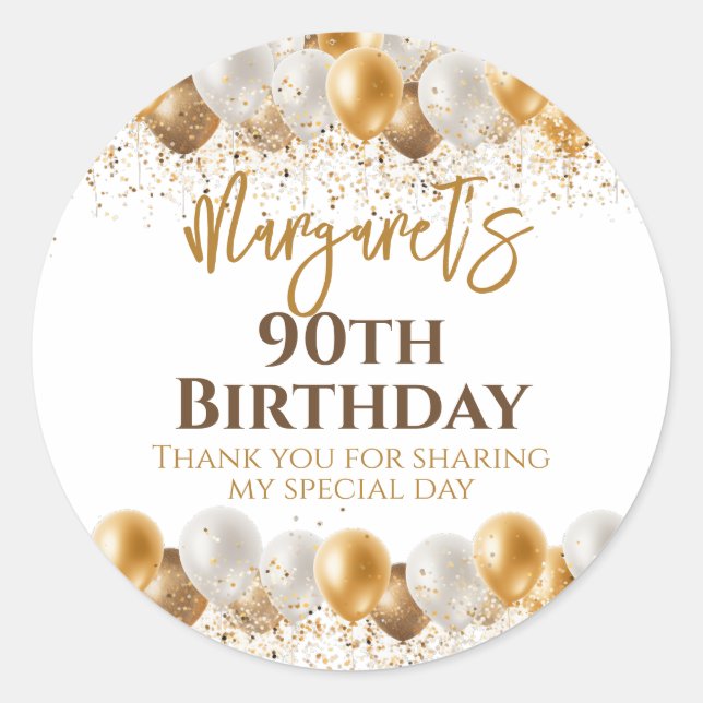 Sticker Rond 90e anniversaire de la fête Gold Merci d'argent (Devant)