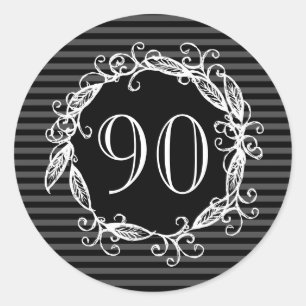 Sticker Rond 90e anniversaire femme blanc gris noir Tourbillonn