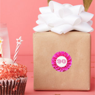 Sticker Rond 90e anniversaire Jalon rose dahlia floral