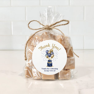 Sticker Rond 90e anniversaire Marine Blue Balloon Cake Merci