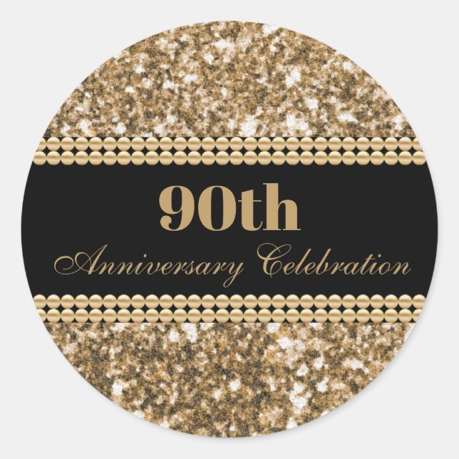 Sticker Rond 90e anniversaire Parties scintillant d'or perles (Devant)