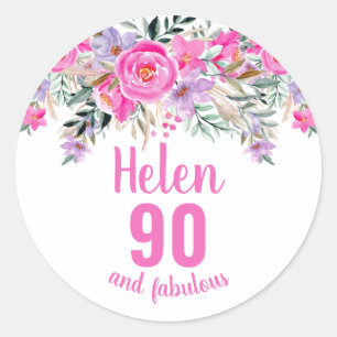 Sticker Rond 90e anniversaire rose aquarelle floral