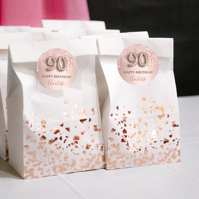 Sticker Rond 90e anniversaire rose or parties scintillant rose  (Créateur téléchargé)