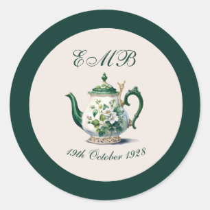 Sticker Rond 90e anniversaire Tea Party Green Regency Anniversa