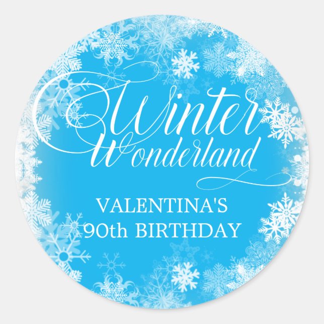 Sticker Rond 90e anniversaire Wonderland Winter Wonderland Snow (Devant)