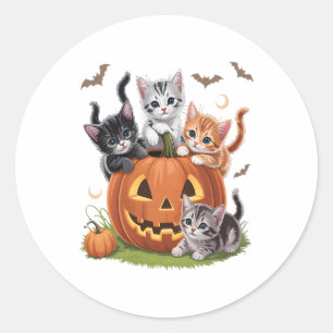 Sticker Rond 90s Citrouille Chat Halloween Floral Saison Éffray